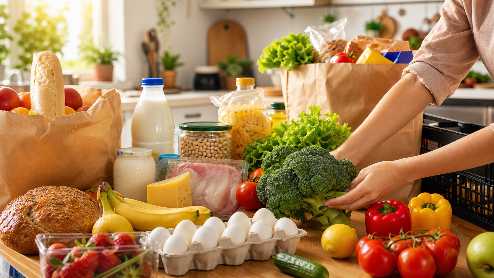 Compra online recibida en casa con productos frescos